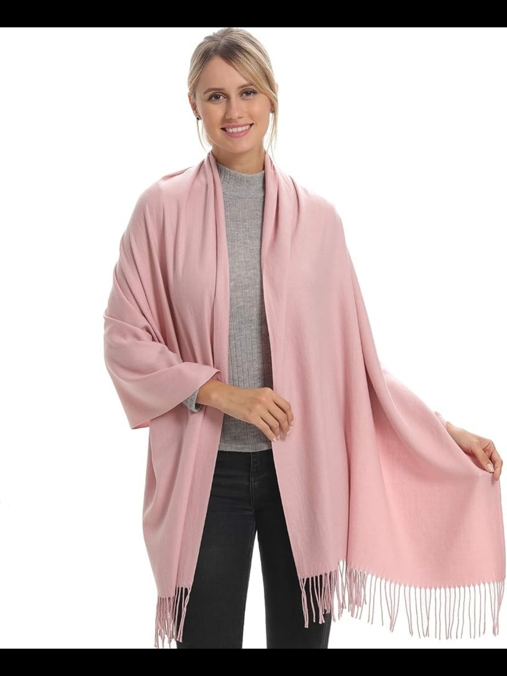 Soft Pink Fringe Wrap Shawl for Women
